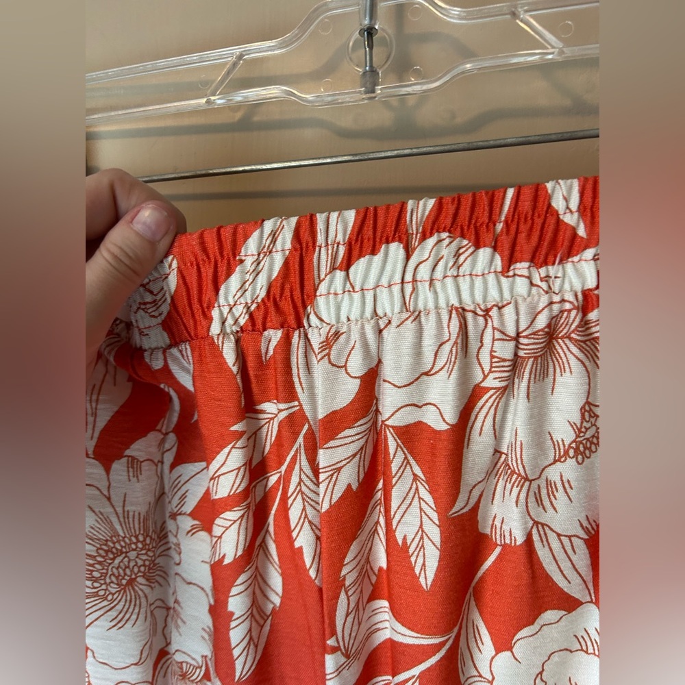 NWT Bettina Star Wide Leg Crop Hawaiian Pants Hot Coral/White Size L Tropical - Picture 5 of 11